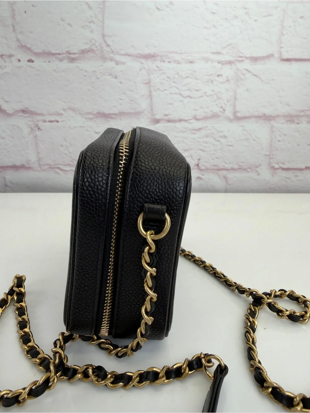 CHANEL Caviar Quilted CC Filigree Vanity Clutch With Chain Black